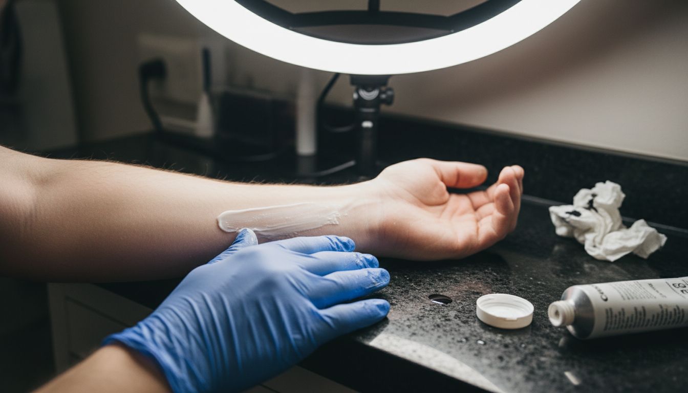 Applying anesthetic cream for tattoo procedure