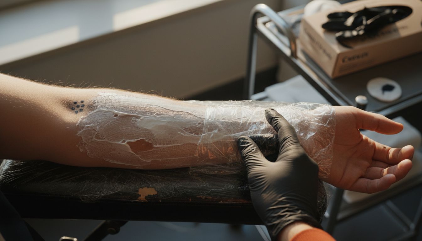 Close-up skin with tattoo numbing cream applied