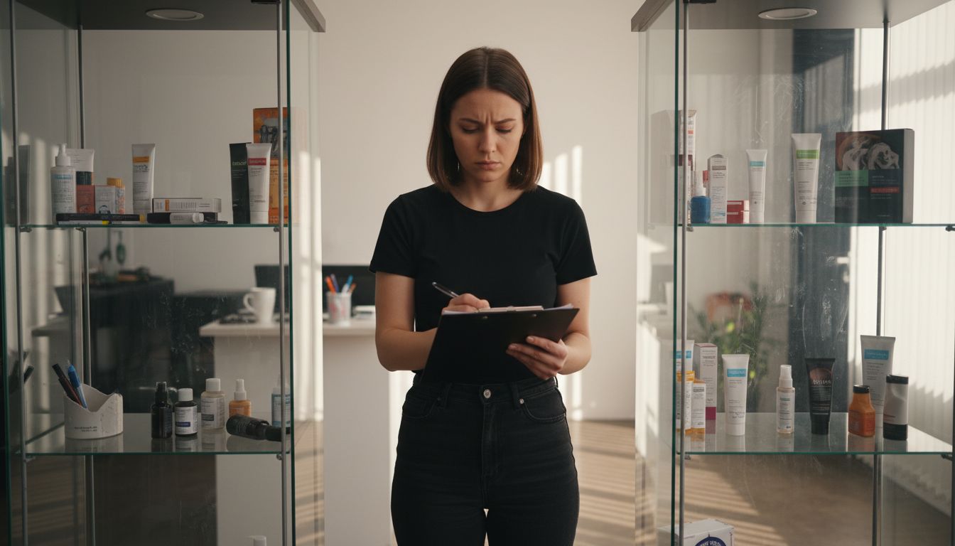 Tattoo studio owner checks anesthetic products