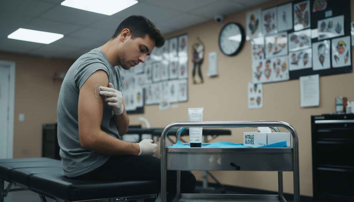 Client applying numbing cream before tattoo