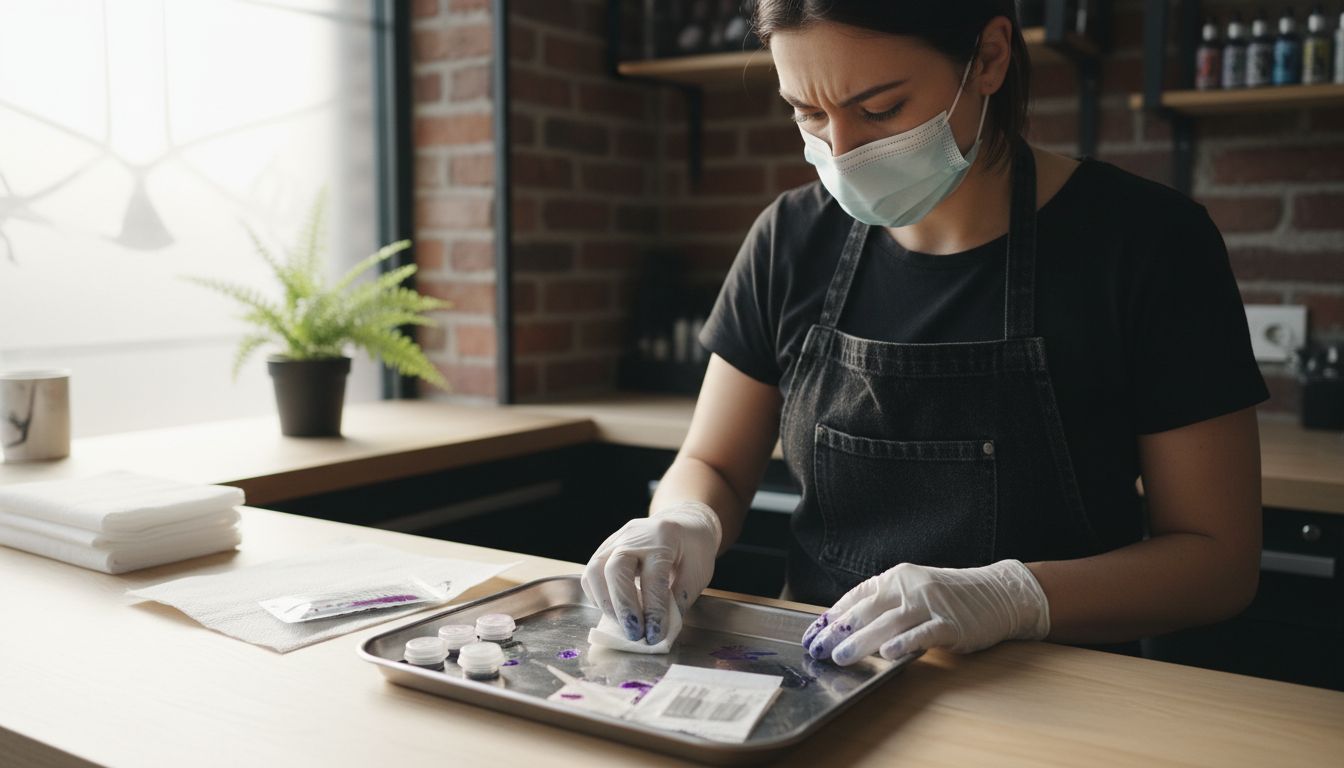 Tattoo artist preparing tools in studio