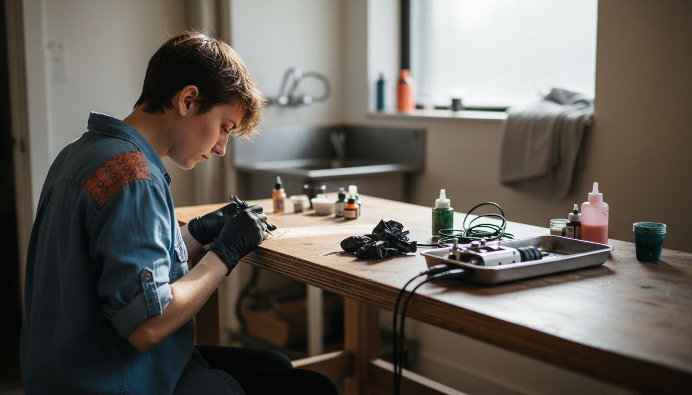 Hand poke versus machine tattoo scene