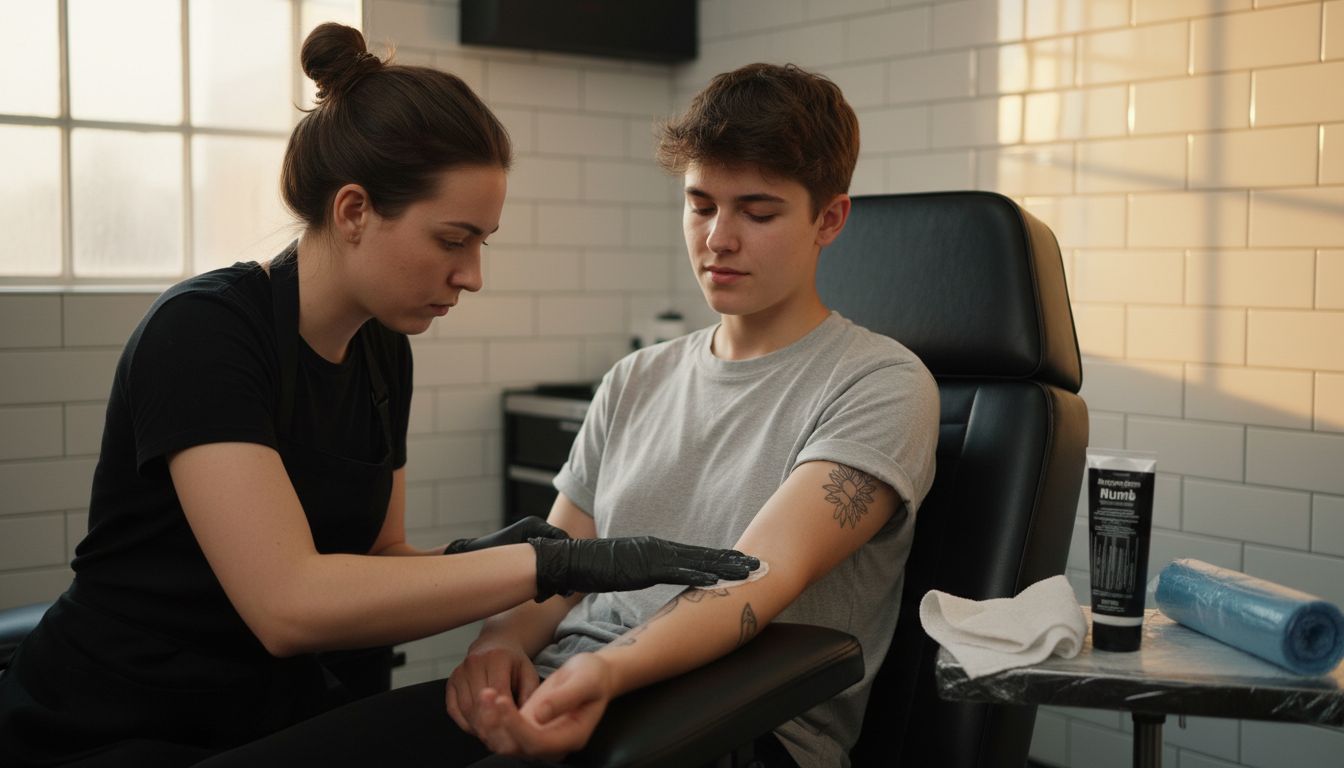 Applying numbing cream before tattoo