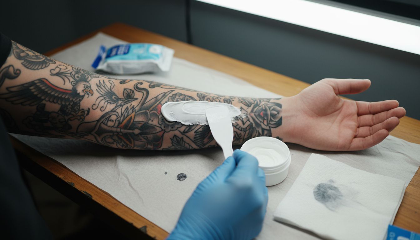 Numbing cream applied to tattoo area