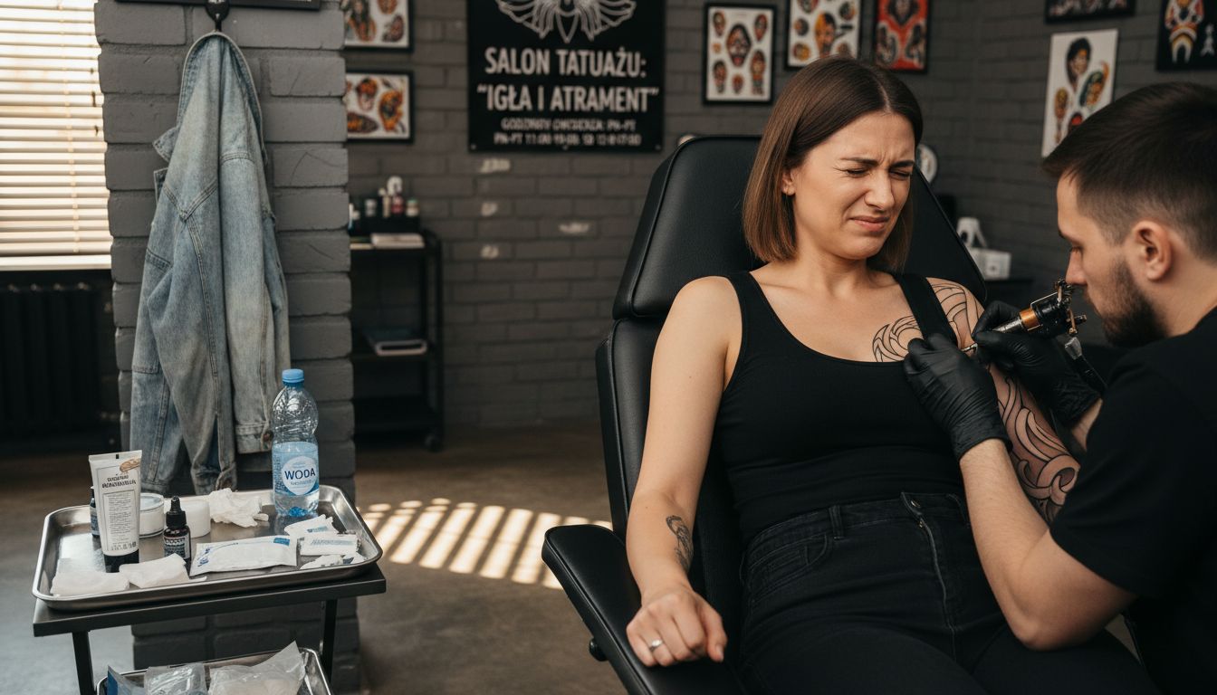 Klient okazujący silne emocje podczas sesji tatuażu