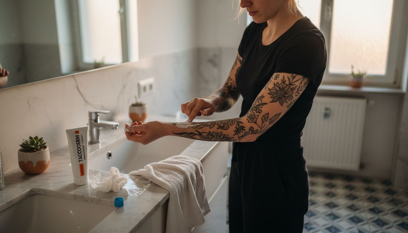 Jemand trägt eine betäubende Creme auf, um das Tattoo-Stechen weniger schmerzhaft zu machen.