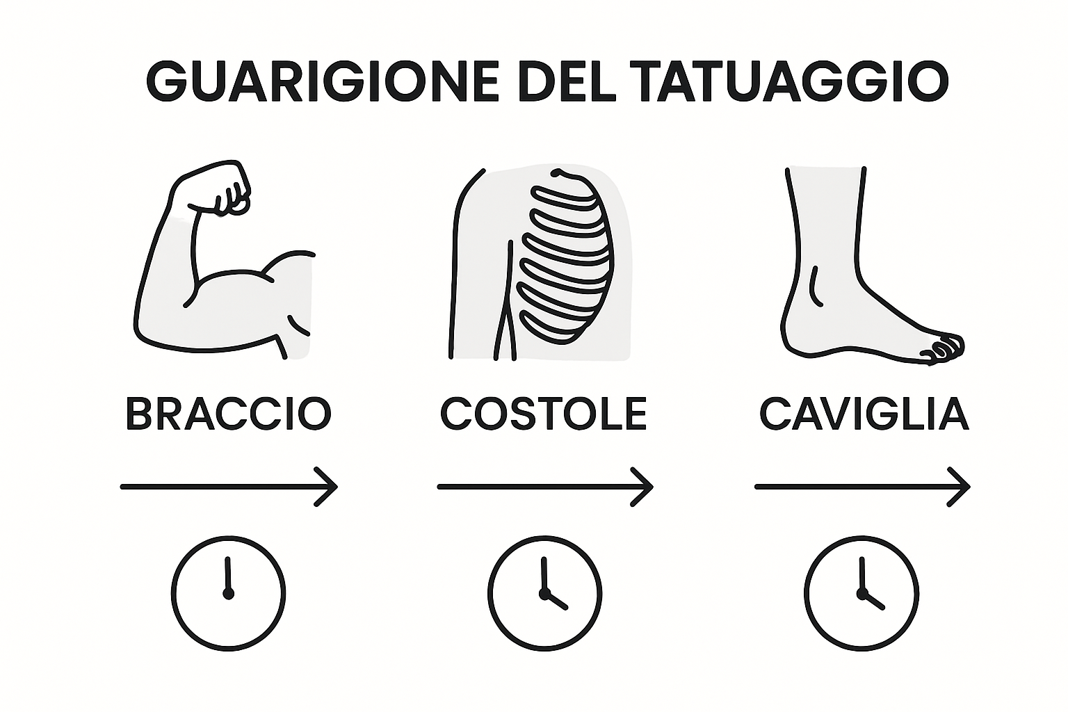 Infografica: tempi di guarigione del tatuaggio a seconda della zona del corpo