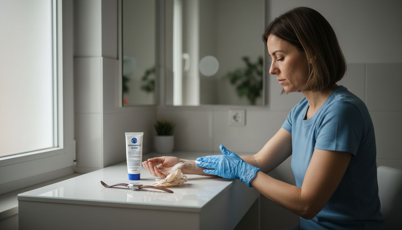 Egy nő érzéstelenítő krémet ken fel a tetoválás előtt.