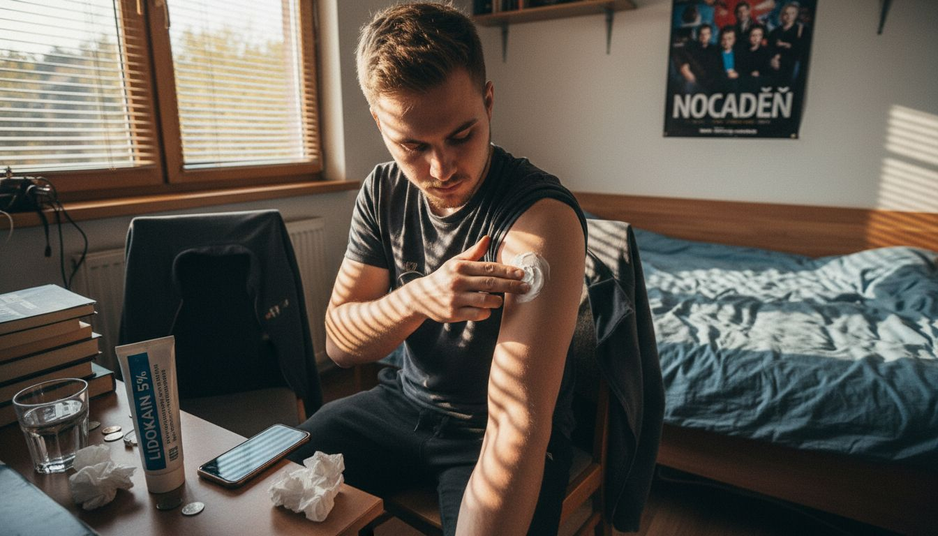 Človek si pred tetovaním nanáša znecitlivujúci krém, aby minimalizoval bolesť.