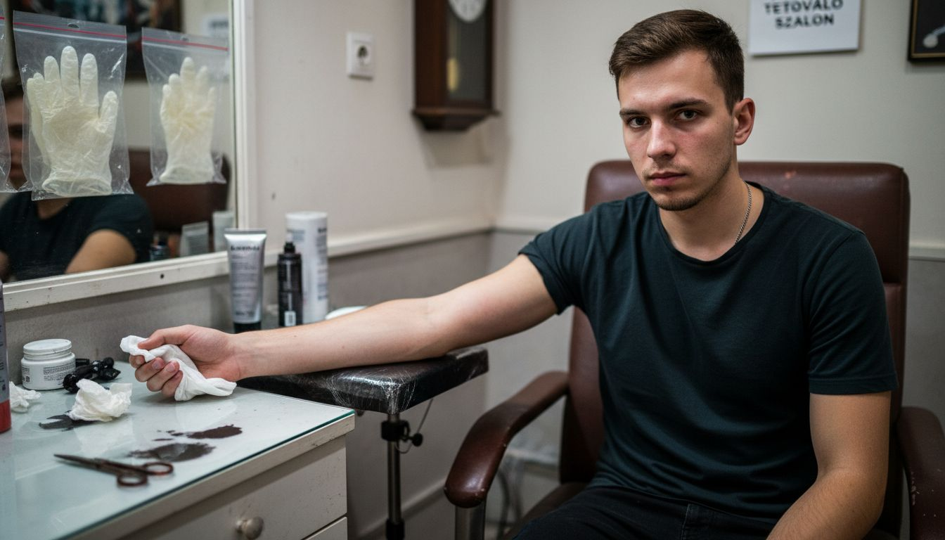 Egy fiatal férfi érzéstelenítő krémet ken magára.