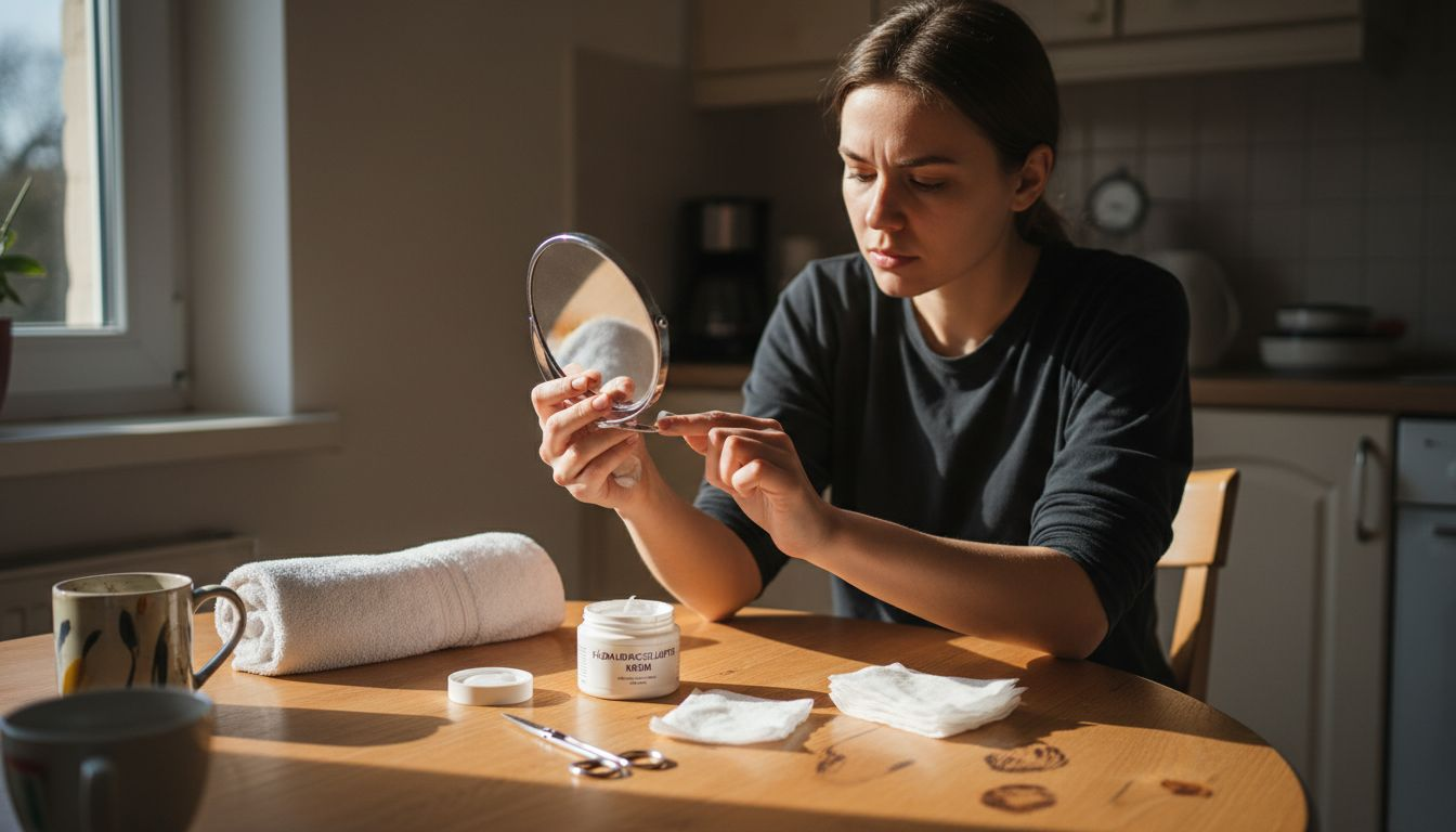 Egy nő krémet ken a csuklójára, hogy előkészítse a bőrét a tetováláshoz.