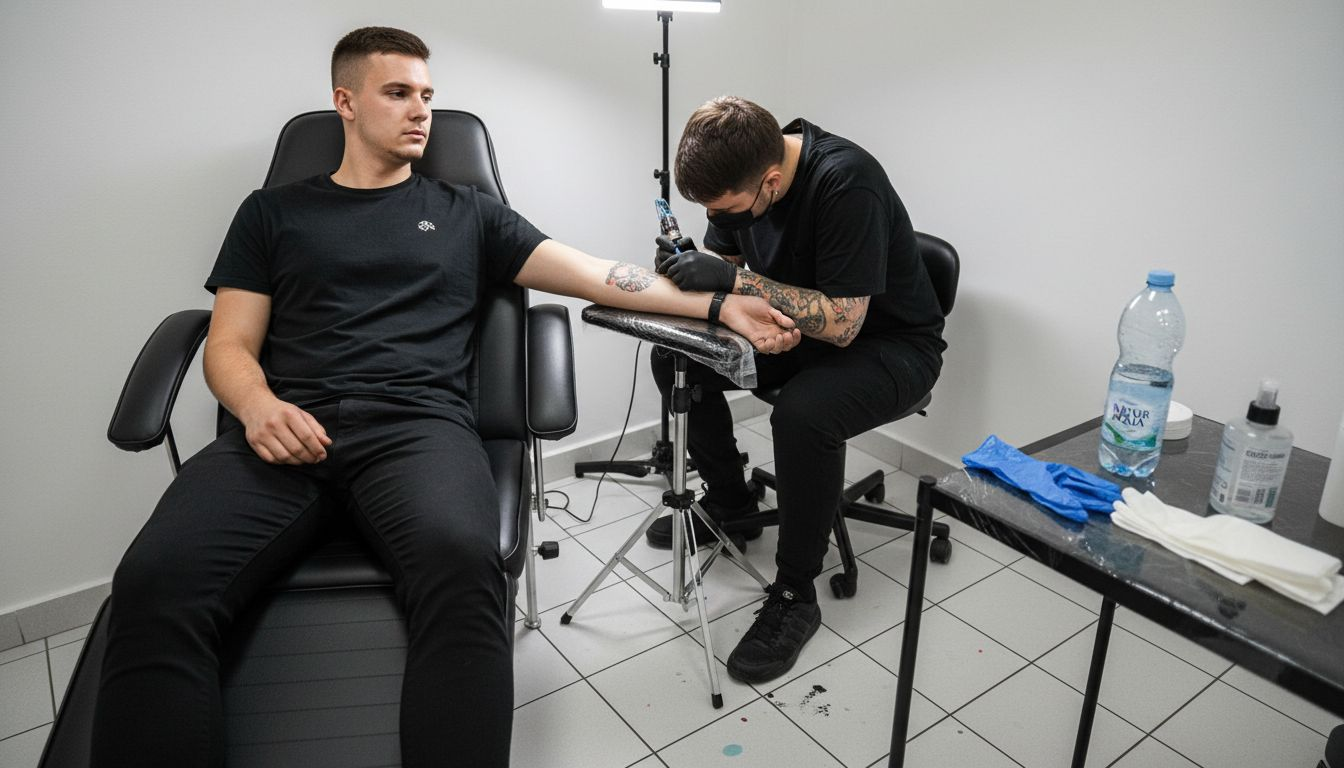 Hogyan zajlik egy tetoválás menete egy szalonban egy fiatal férfi esetében