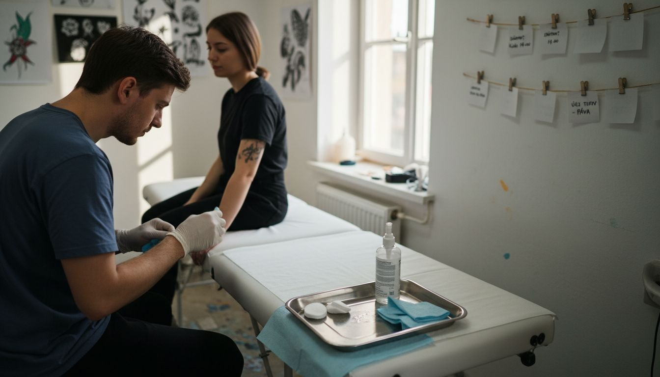 A tetoválás előtt alapos bőrtisztítást végzünk a kezelőágyon, hogy a bőr tökéletesen elő legyen készítve a festék felvitelére.