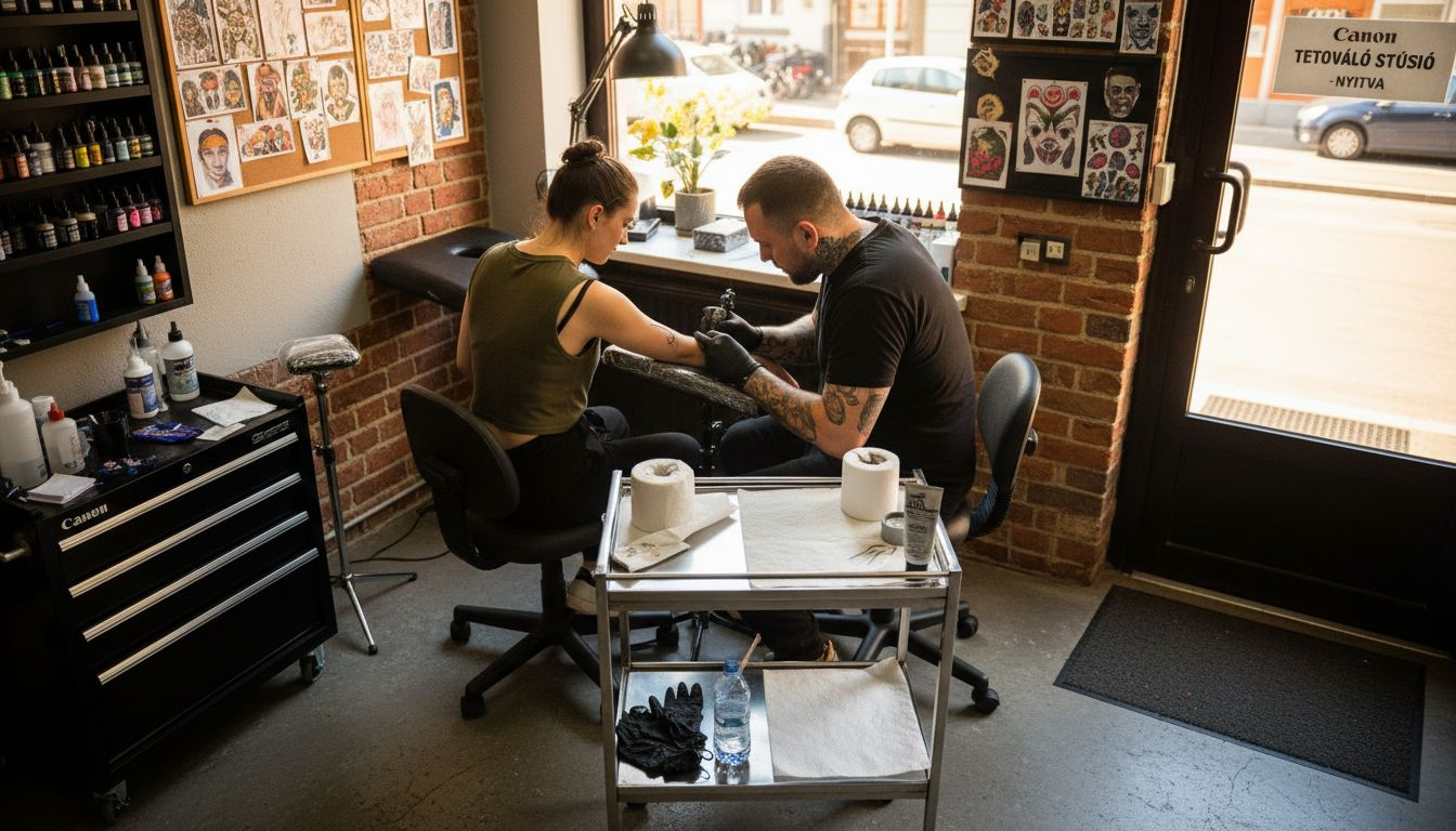 Egy tetoválóművész a belváros szívében található stúdiójában alkot.