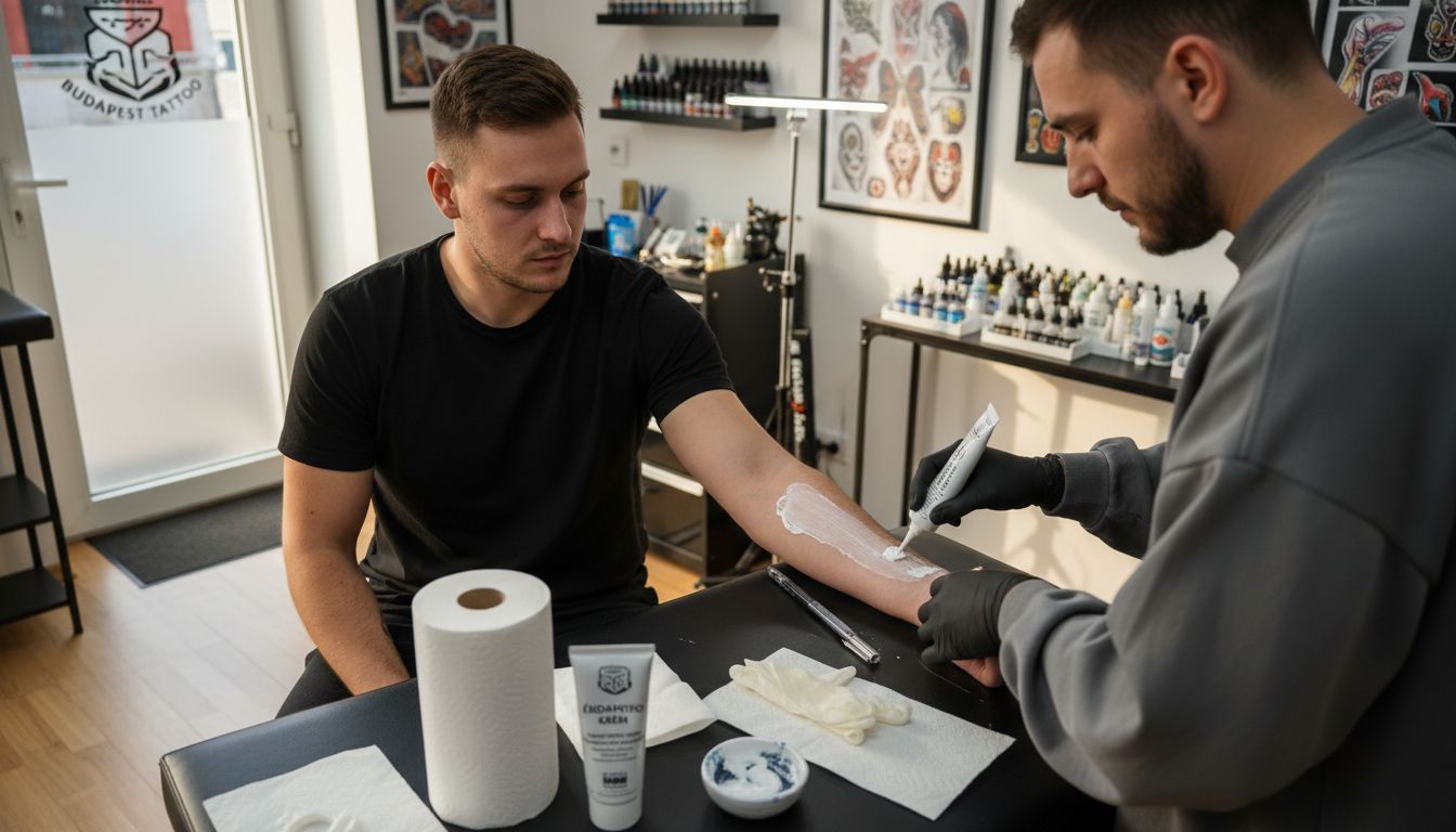 Tetoválás előtt érzéstelenítő krémmel kenik be az alkart