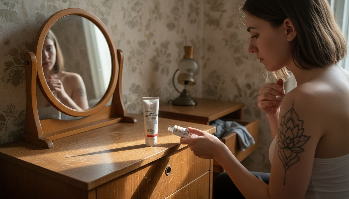 Egy nő érzéstelenítő krémmel keni be a vállát.