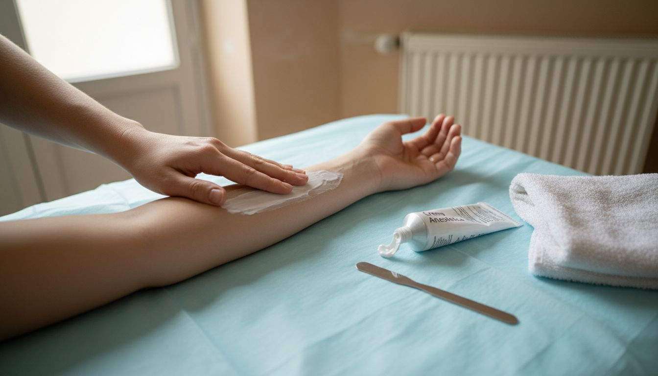 Applicazione di una crema anestetica sull’avambraccio