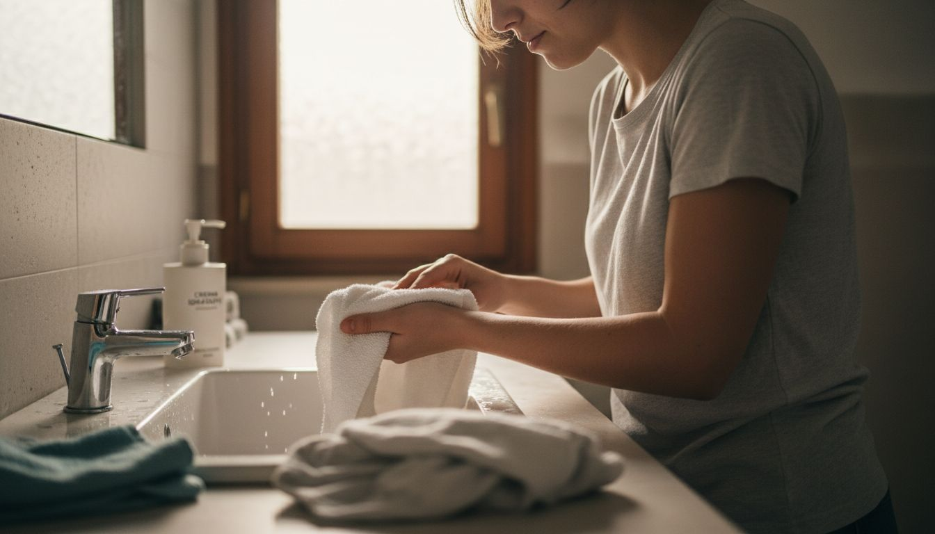 Donna che rimuove la crema anestetica dall’avambraccio