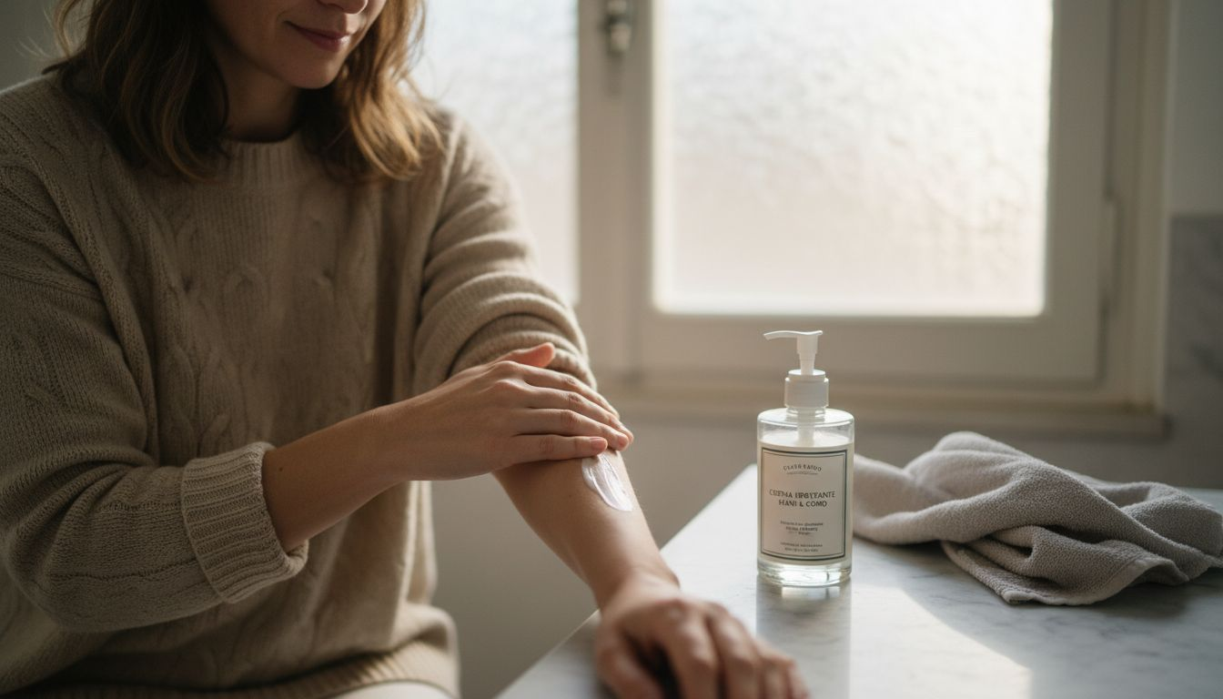 Una donna si spalma la crema TKTX sull’avambraccio.