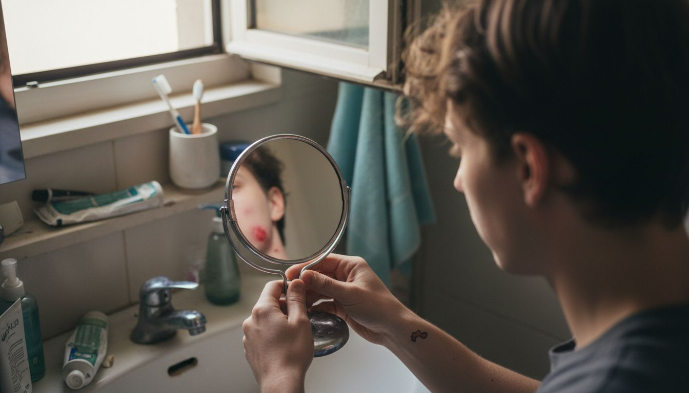 Persona che controlla una reazione cutanea dopo un tatuaggio