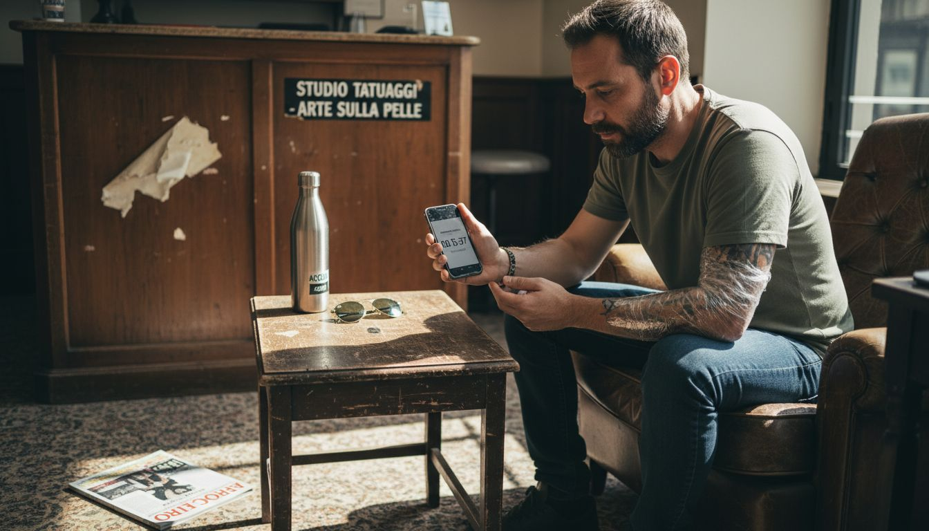 La cliente attende il tempo necessario mentre la crema anestetica fa effetto, controllando il countdown sul timer.