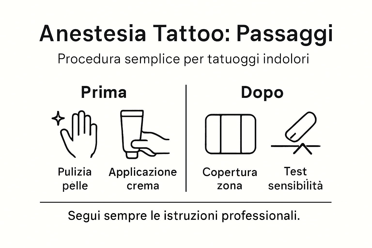 Scopri, grazie a questa infografica, tutti i passaggi fondamentali e i consigli utili sull’anestesia per i tatuaggi.