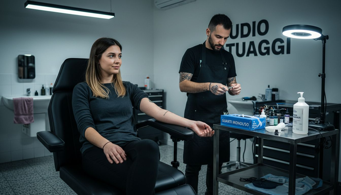 Cliente rilassato in studio mentre si prepara al tatuaggio