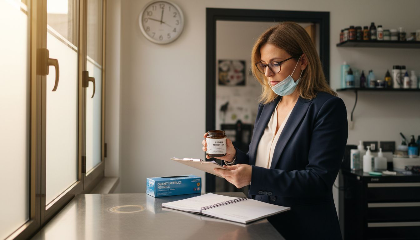 Il responsabile sanitario verifica che la crema anestetica rispetti le normative vigenti.