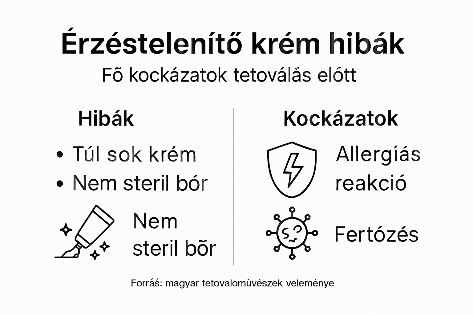 Infografika a krém használatának lehetséges hibáiról és veszélyeiről