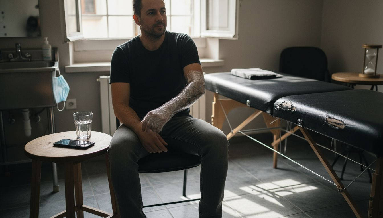 Uomo in attesa dopo aver ricevuto l’anestesia