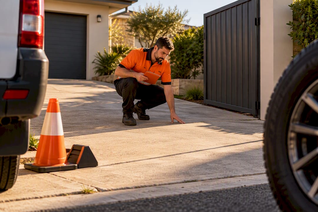 Fitter checking a driveway before tyre service