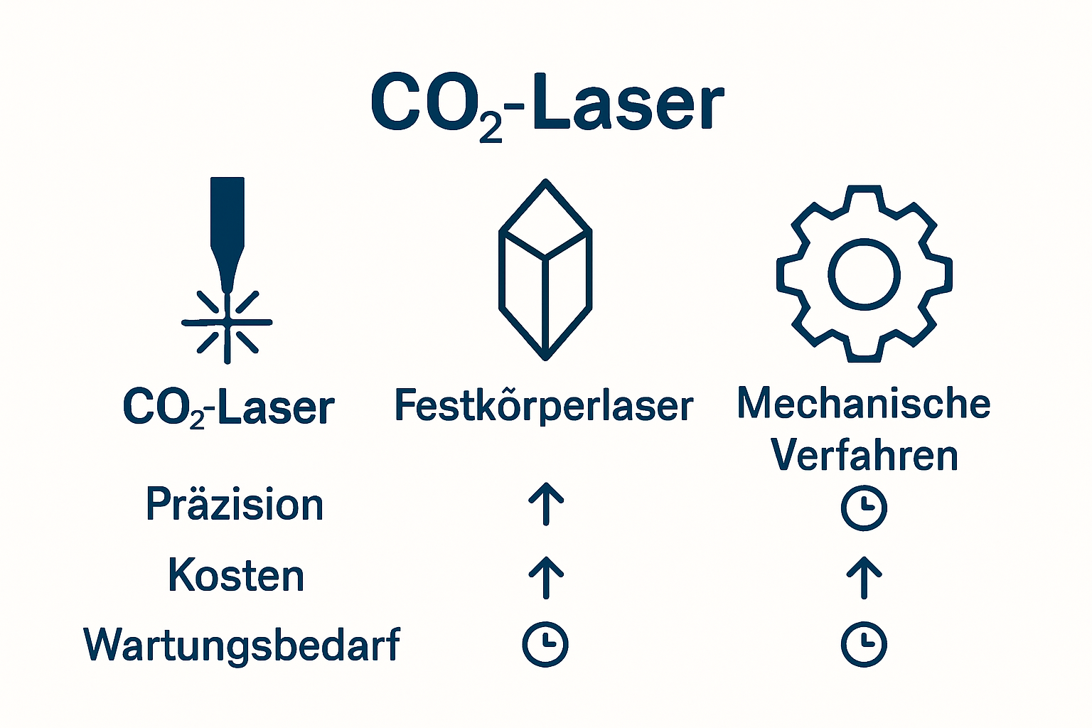 Vergleich CO2-Laser, Festkörperlaser, mechanische Verfahren als Infografik