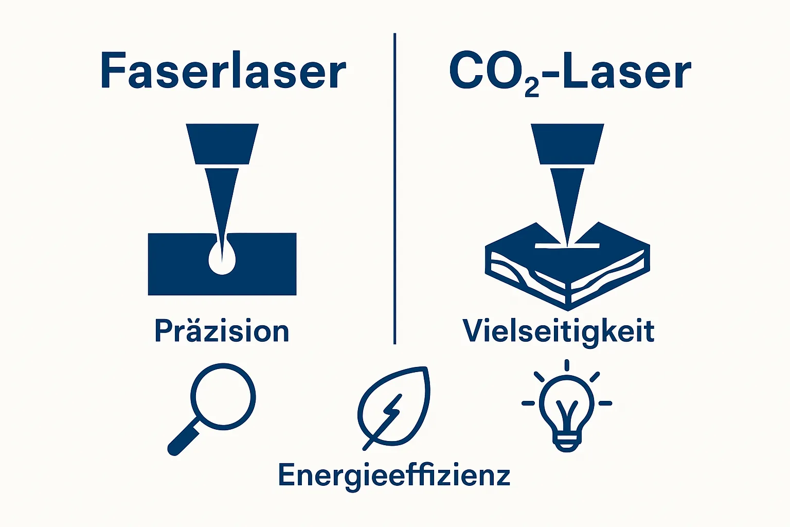 Infografik: Vergleich Faserlaser und CO2-Laser anhand Material und Eigenschaften