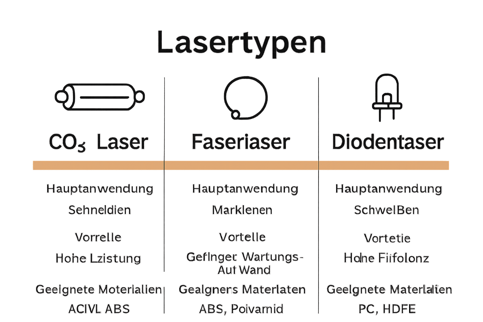 Vergleich Infografik CO2-, Faser- und Diodenlaser