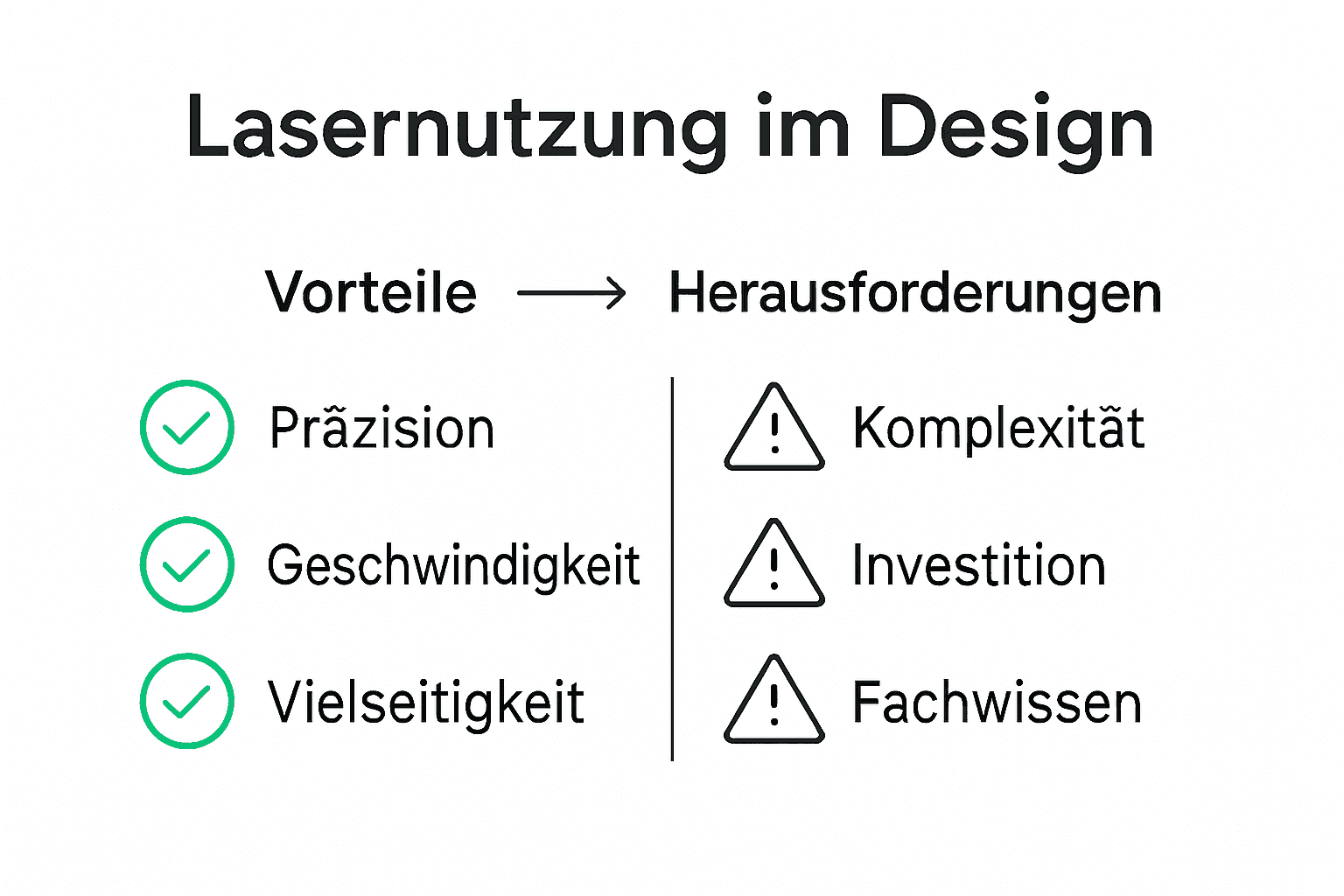 Infografik Vorteile und Herausforderungen Lasernutzung Design