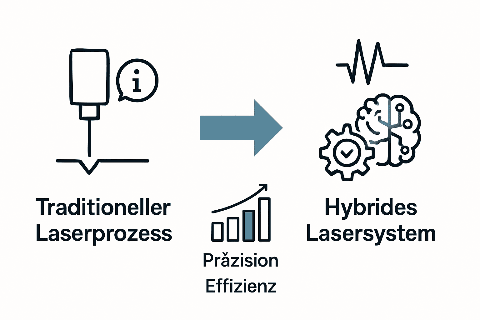 Vergleich traditionelle und hybride Lasersysteme mit Icons
