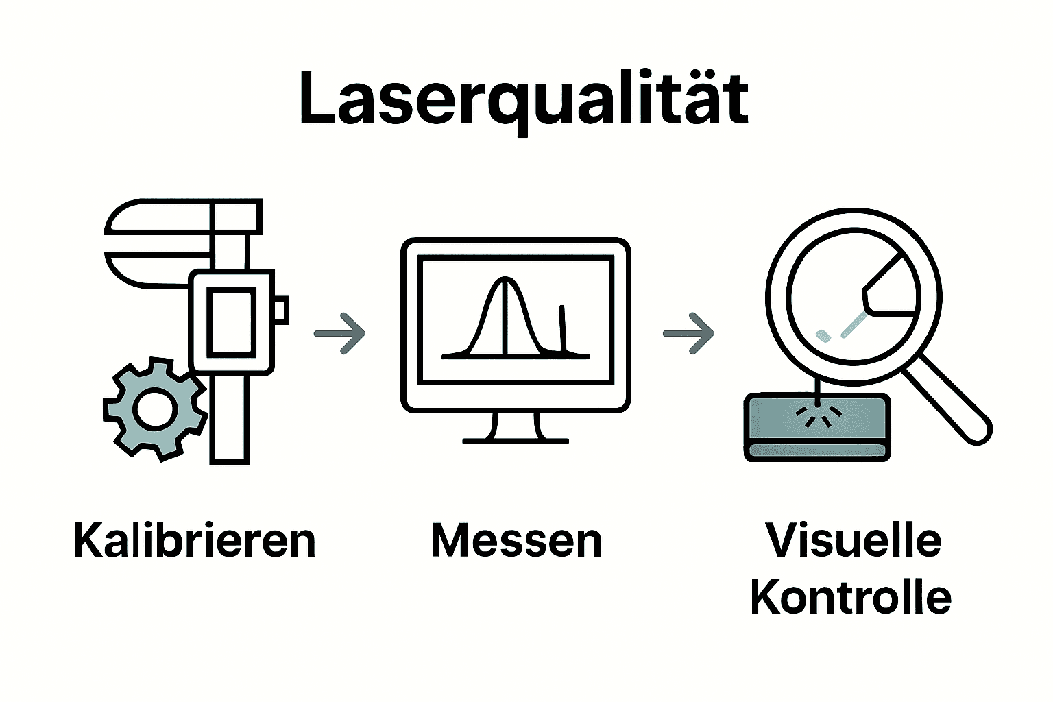 Drei Schritte der Laserqualitätskontrolle visualisiert