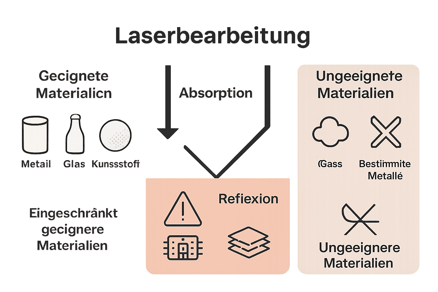 Infografik: Geeignete und ungeeignete Materialien für die Laserbearbeitung