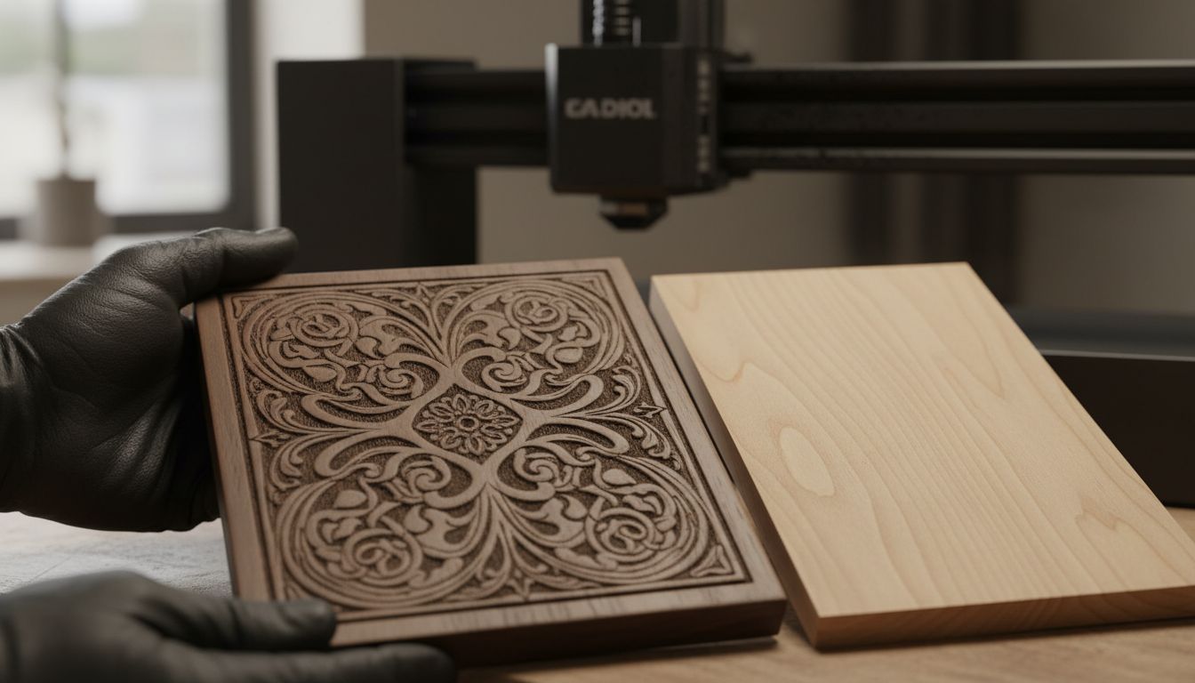 Vergleich von graviertem und geschnittenem Holz