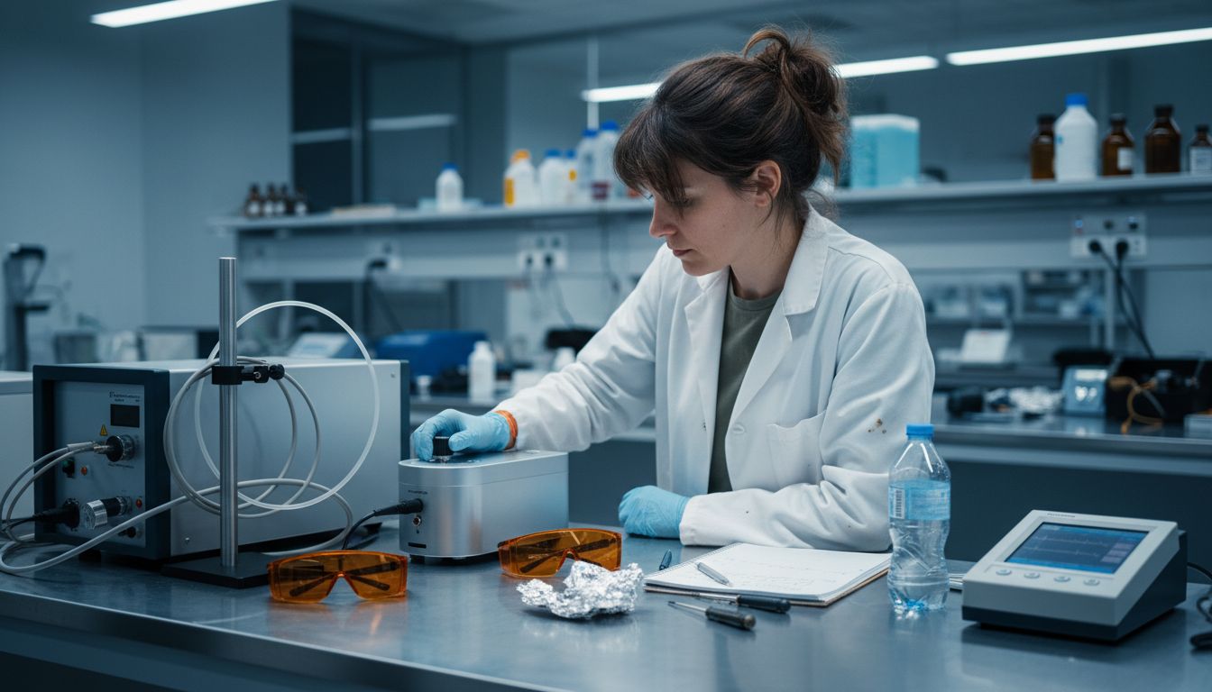 Technician examining different medical lasers