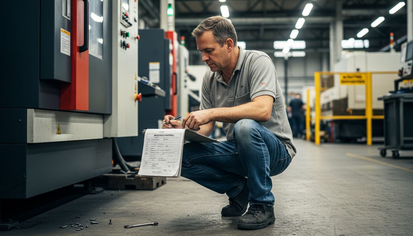 Ein Techniker führt Wartungsarbeiten an einer Lasermaschine durch.