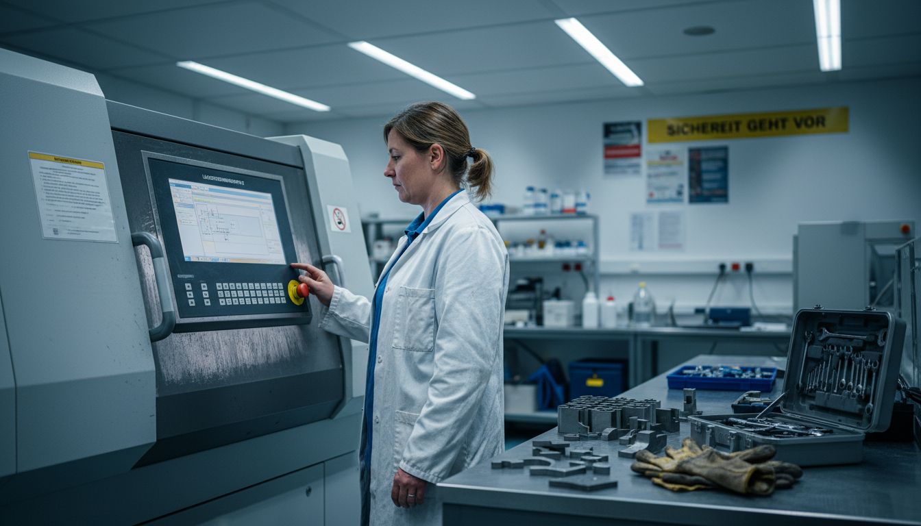 Ein Techniker führt im Labor eine Kontrolle der Laseranlage durch.