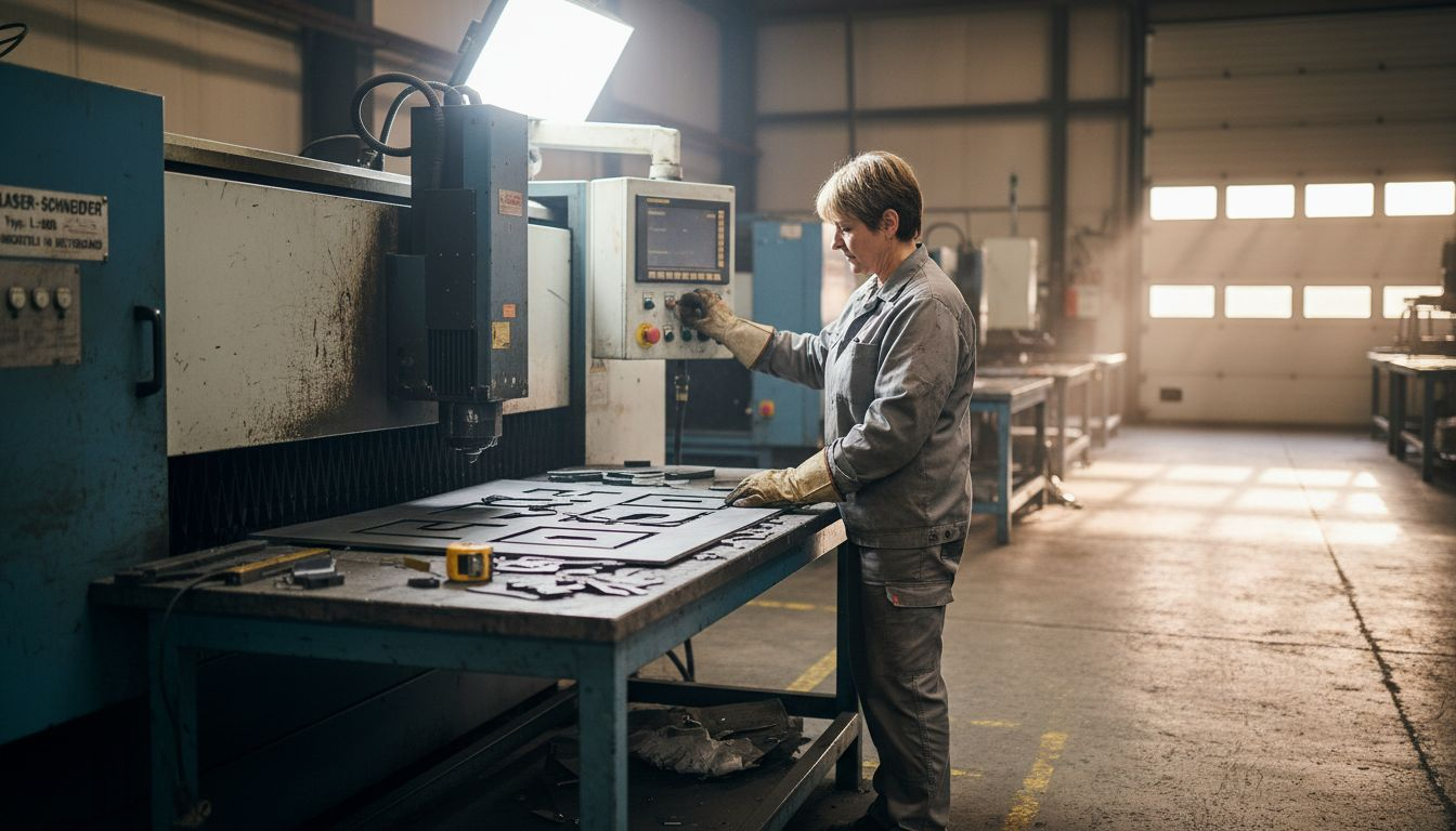 Ein Mitarbeiter bedient einen Laserschneider zur Fertigung von Karosserieteilen.