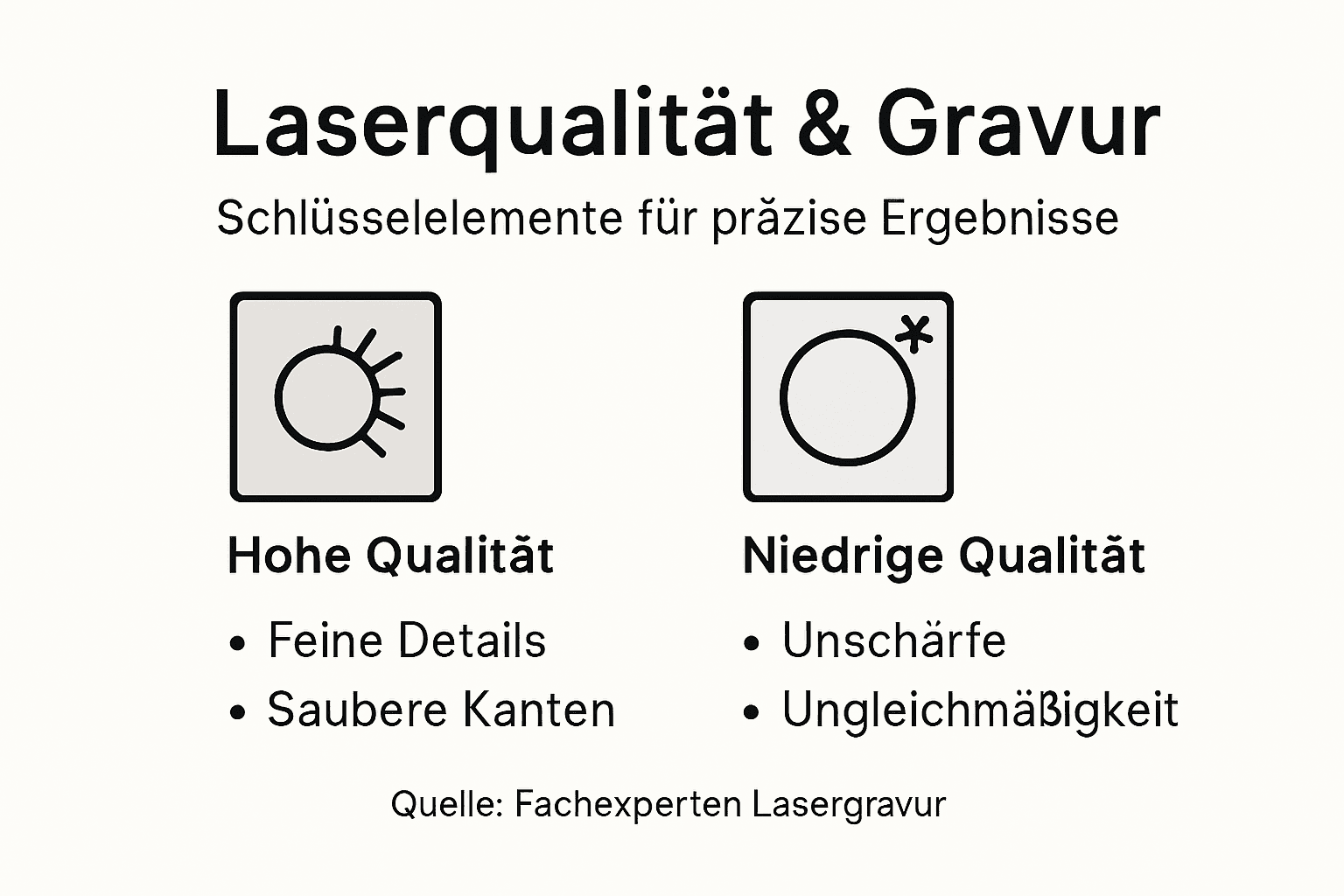 Die Infografik veranschaulicht, wie sich die Qualität des Lasers auf das Ergebnis auswirkt.