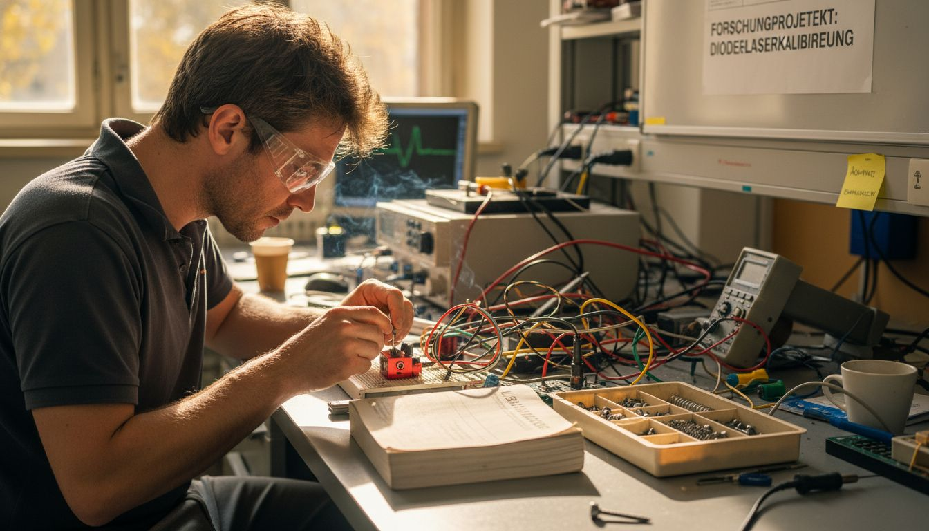 Ein Techniker nimmt die Feinabstimmung verschiedener Lasersysteme vor.