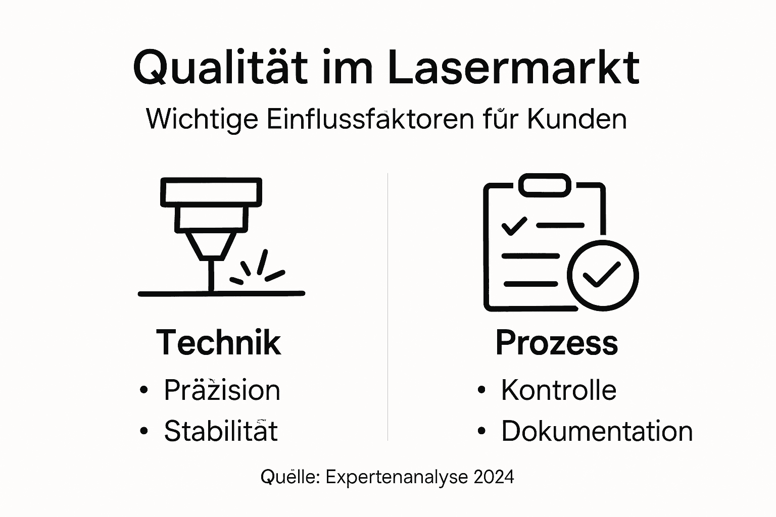 Grafik liefert einen kompakten Überblick über die wichtigsten Qualitätskriterien am Lasermarkt