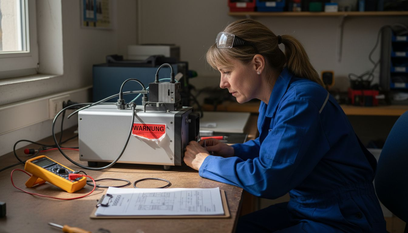 Ein Techniker überprüft ein Lasersystem in der Werkstatt.
