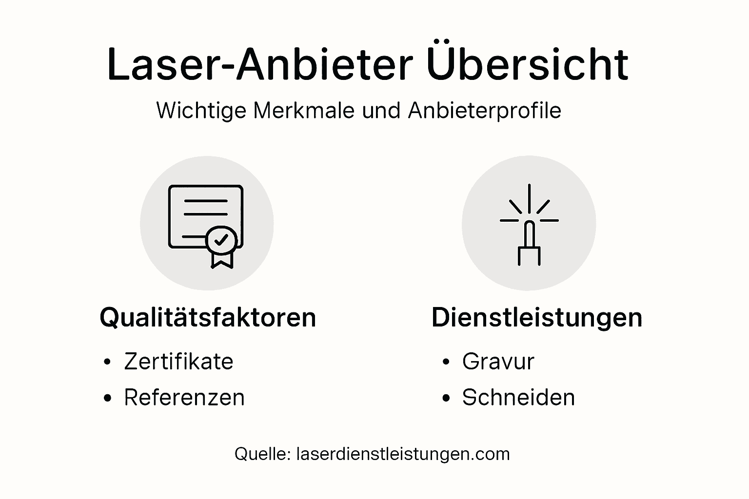 Infografik: Worauf es bei der Auswahl eines Laseranbieters ankommt – Qualitätsmerkmale und Serviceleistungen im Überblick