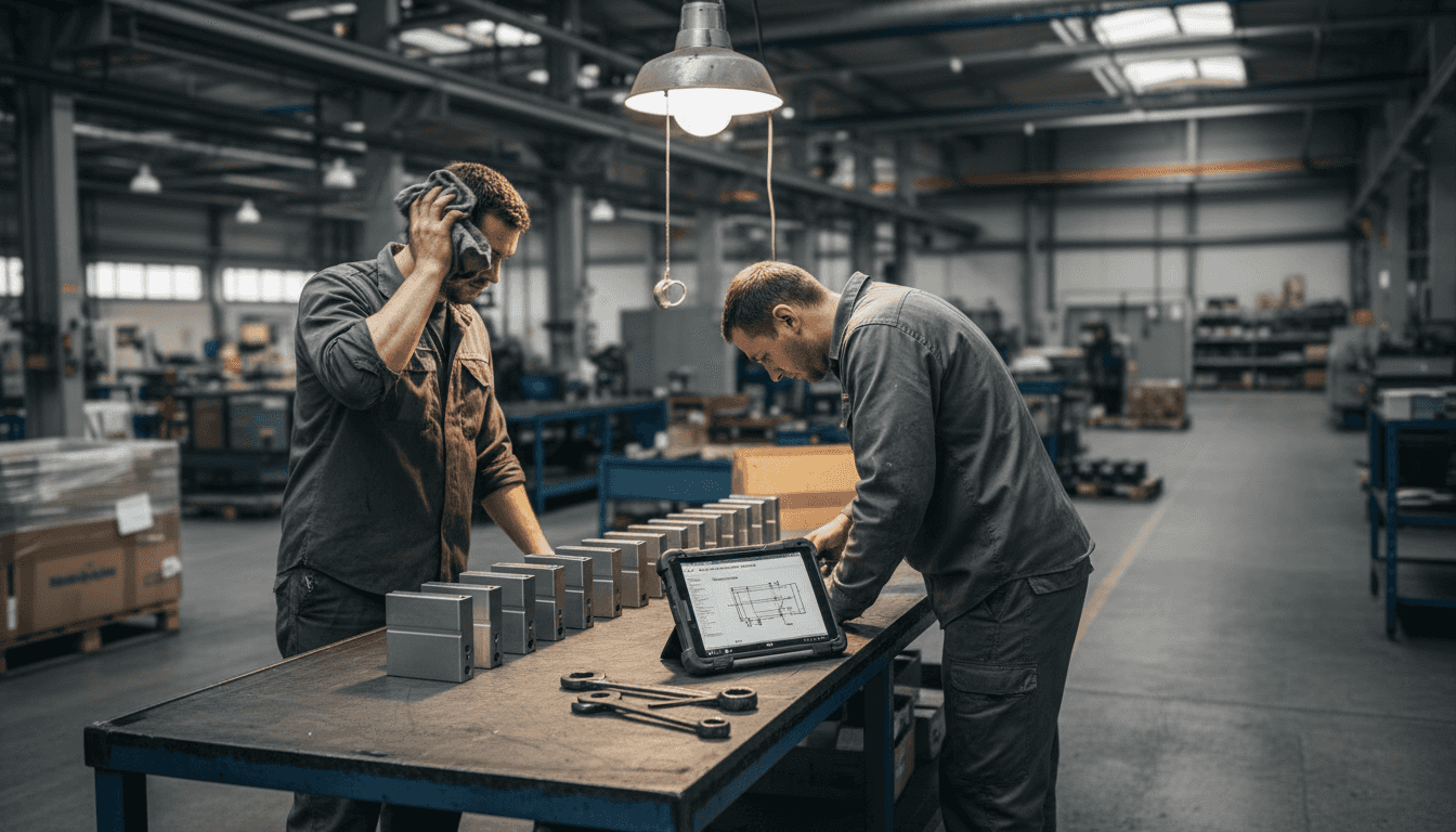 Am Arbeitstisch werden die gefertigten Laserteile von den Mitarbeitern sorgfältig kontrolliert.