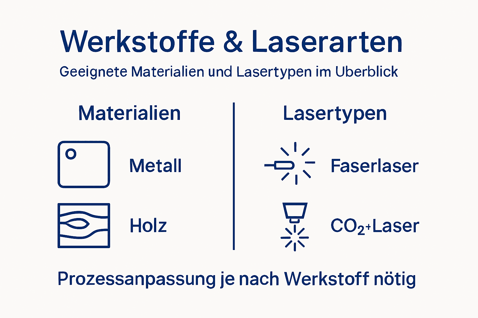 Übersichtsgrafik: Werkstoffe und Lasersysteme im Vergleich